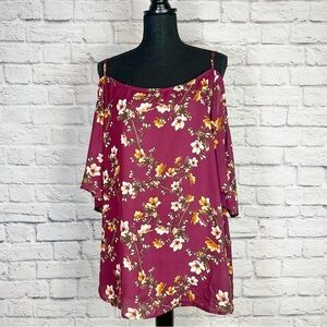 Paper Moon Cold Shoulder Floral Burgundy Top Plus Size 3X
